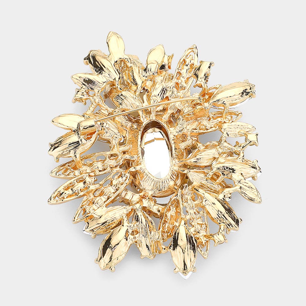 Madeline Love AB, Gold Crystal Flower Leaf Cluster Pin Brooch - Brooches - desc