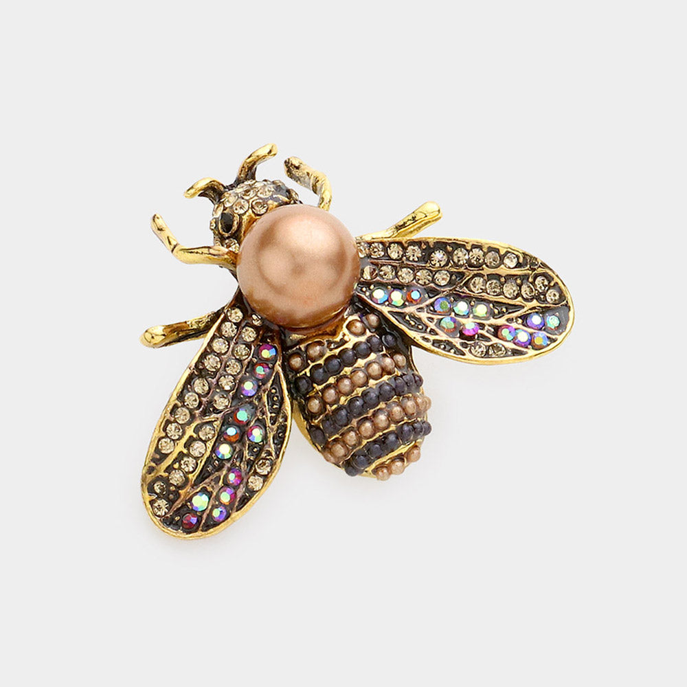 Madeline Love Brown Pearl Detail Honey Bee Pin Brooch - Brooches
