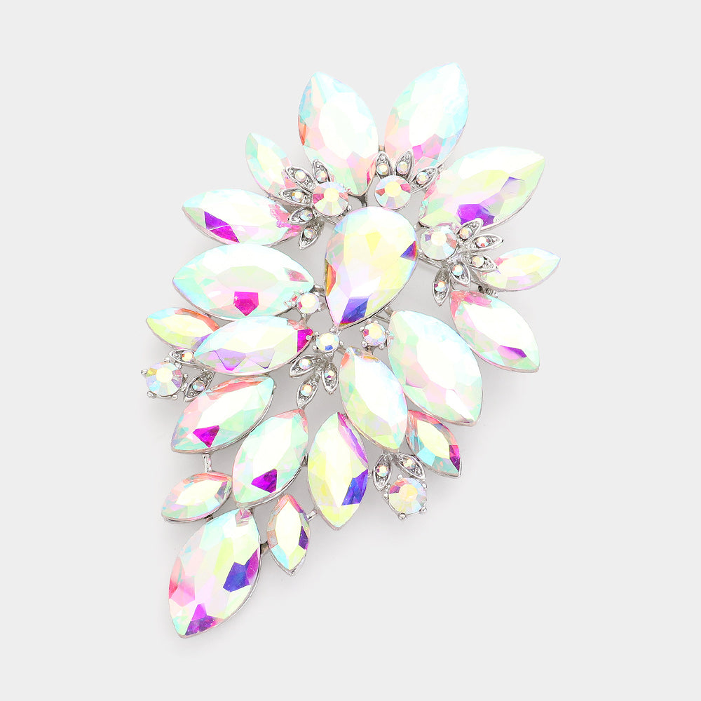 Madeline Love AB, Silver Bold Marquise Stone Cluster Embellished Pin Brooch