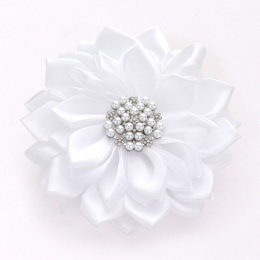 Madeline Love White Pearl Pointed Flower Ribbon Brooch Hair Clip - Brooches