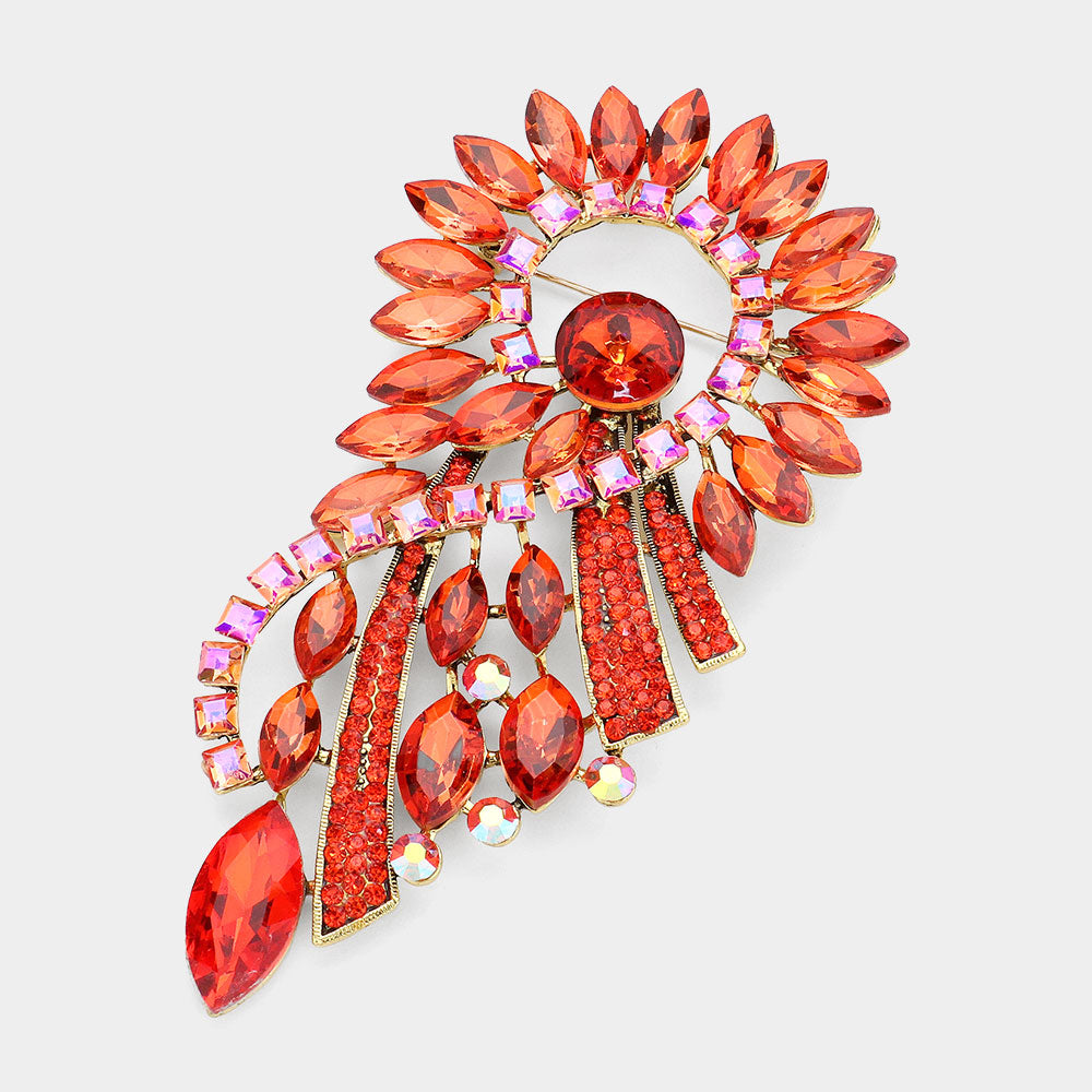 Madeline Love Orange Marquise Stone Cluster Embellished Abstract Pin Brooch