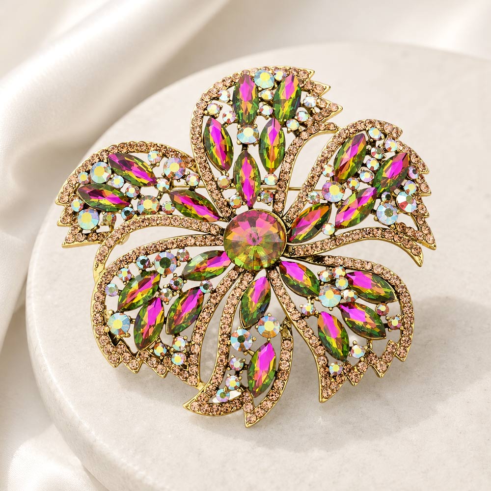 Madeline Love Vitrail Medium Stone Embellished Oversized Flower Pin Brooch