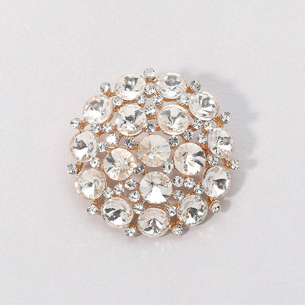 Madeline Love Clear, Gold Round Glass Stone Cluster Pin Brooch