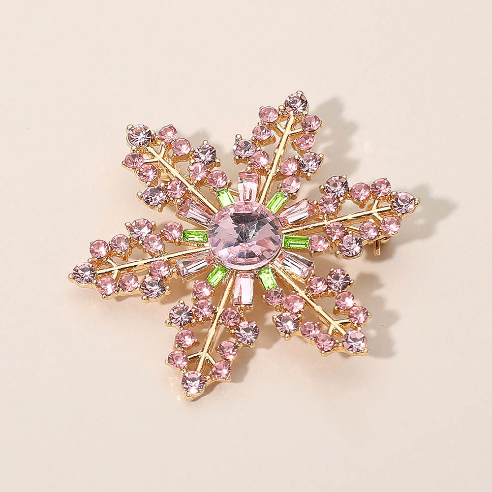 Madeline Love Pink&Green Elegant Crystal Rhinestone Snowflake Brooch
