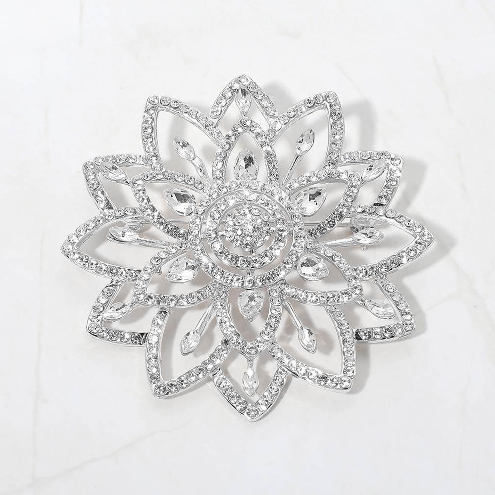 Madeline Love Clear, Silver Marquest Stone Cluster Accent Floral Crystal Statement Pin Brooch