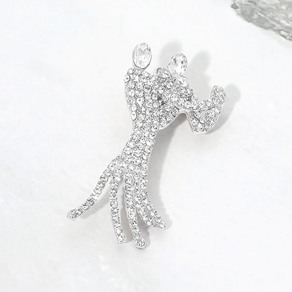 Madeline Love Clear, Silver Rhinestone Pave Dancing Couple Pin Brooch