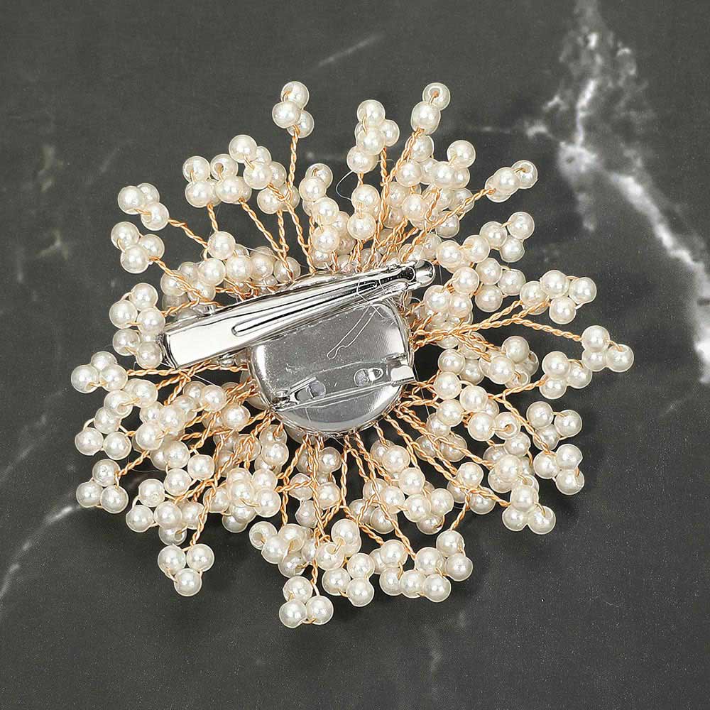 Madeline Love Cream, Gold Pearl Cluster Floral Pin Brooch Alligator Snap Hair Clip - Brooches - extra