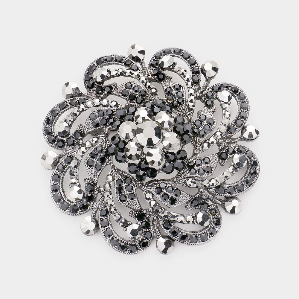 Madeline Love Black Diamond Round Stone Flower Pin Brooch