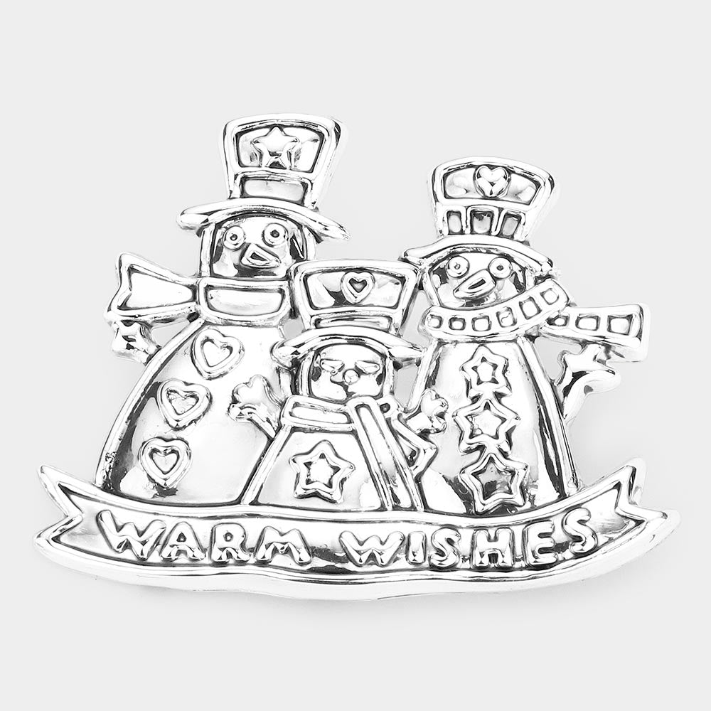Madeline Love Silver Triple Metal Snowman Pin Brooch Pendant - Brooches