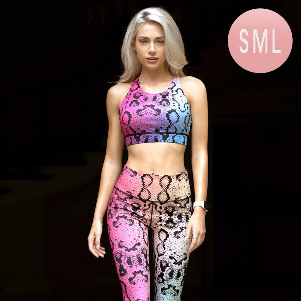 Madeline Love Multi, Pink Snake Skin Patterned Activewear Sports Bra - Jewelry