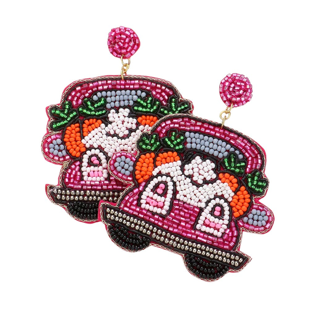 Fuchsia Felt Back Beaded Easter Bunny Carrot Pointed Car Dangle Earrings, perfect for the festive season, embrace the Easter spirit with these cute enamel painted carrot earrings, these adorable dainty gift earrings are bound to cause a smile or two. Surprise your loved ones on this Easter Sunday occasion, great gift idea for Wife, Mom, or your Loving One.