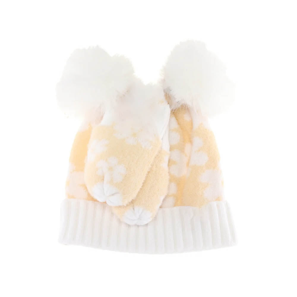 Beige BABY Daisy C.C Pom Pom Beanie and Glove Set offers optimal warmth and comfort for infants during cold weather. Designed with soft, breathable fabric, it protects sensitive skin while ensuring a snug fit. The pom pom detail adds a stylish element, making this set both functional and fashionable for everyday wear or outdoor activities.