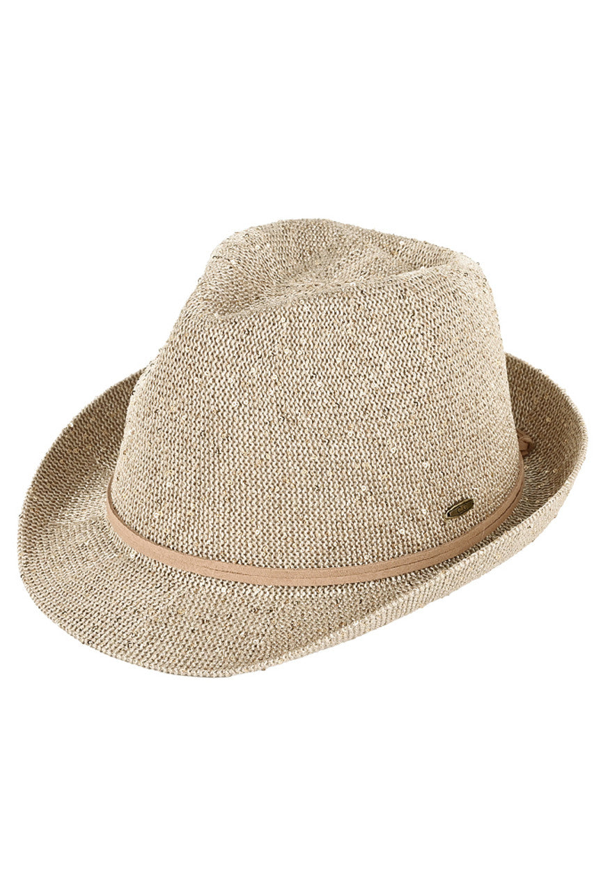 Beige C.C Band Trim Sparkle Fedora Hat is a stylish and elegant accessory that adds a touch of sparkle to any outfit. Made with high-quality materials, this hat features a trendy band trim and a classic fedora shape. Its versatile design makes it suitable for both casual and formal occasions. Elevate your look with this must-have hat.
