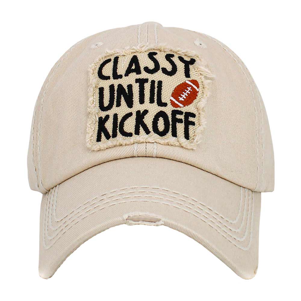 Beige Classy Until Kickoff Football Pointed Vintage Baseball Cap, helps shield sunlight, keeping your face from harmful ultraviolet rays and preventing sunburn in summer. This sports baseball cap can be used in any season. Perfect gifts for birthdays, anniversaries, holidays, Valentine’s Day, or any special occasion.