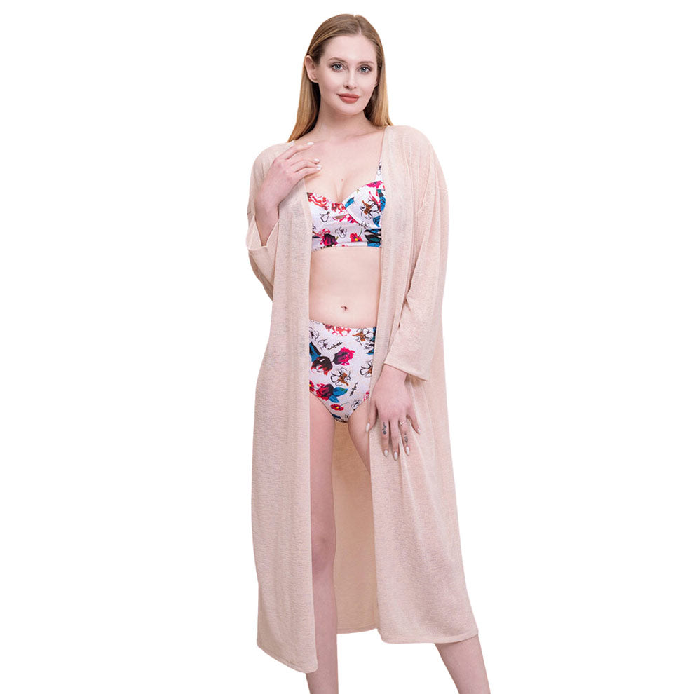 Beige Solid Cover Up Kimono Poncho, this timeless cover-up kimono poncho is Soft, Lightweight, and breathable fabric, close to the skin, and comfortable to wear. Sophisticated, flattering, and cozy. Look perfectly breezy and laid-back as you head to the beach. Can even be used as a beach bathing suit wrap.