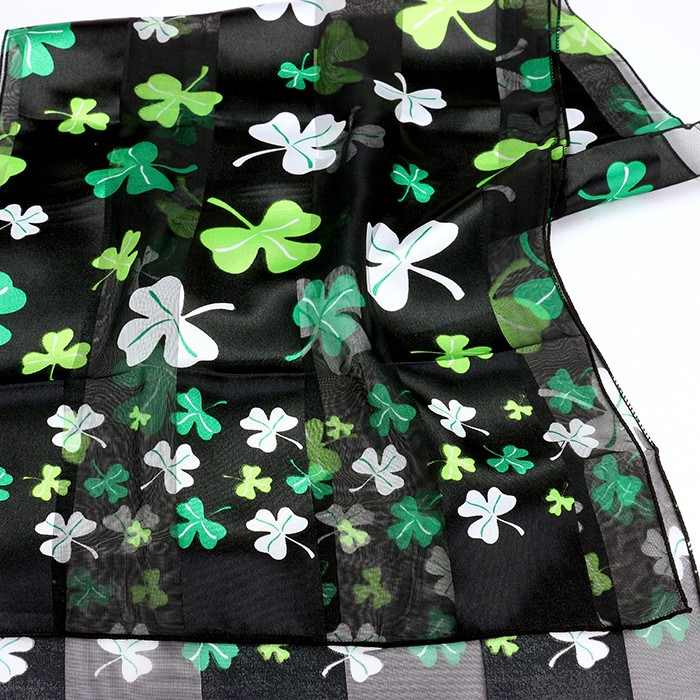 Black-This set of 6 Silk Feel Satin Striped Clover Print Scarves offers both style and comfort. The luxurious satin material provides a soft and smooth feel against your skin, while the unique striped clover print adds a pop of color to any outfit. Perfect for any occasion, these scarves are a must-have accessory for any fashion-forward individual.