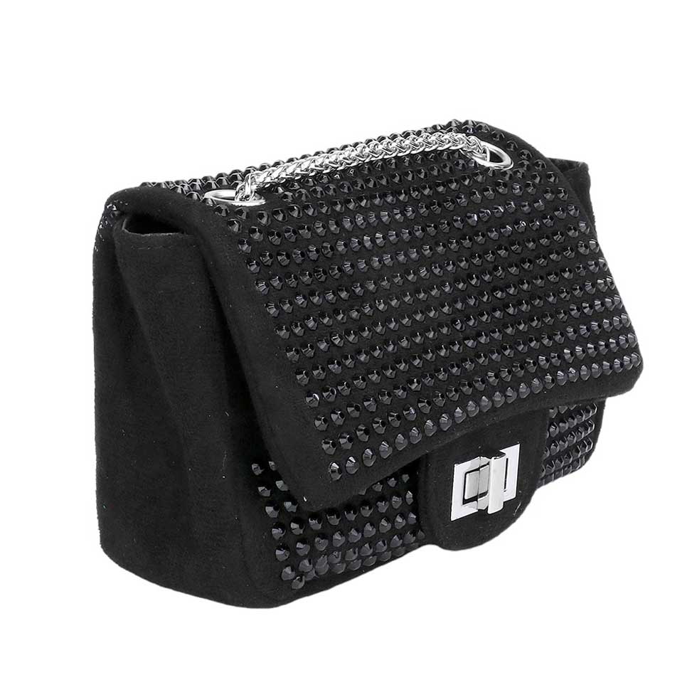 Black Bling Crossbody Bag, is the perfect way to accessorize any outfit, with its glimmering rhinestones and versatile style. Crafted from colorful synthetic leather, it looks great and is made to last. The adjustable strap offers comfort and the interior allows for plenty of storage. A perfect gift idea for loved ones.