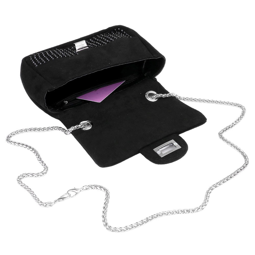 Black Bling Crossbody Bag, is the perfect way to accessorize any outfit, with its glimmering rhinestones and versatile style. Crafted from colorful synthetic leather, it looks great and is made to last. The adjustable strap offers comfort and the interior allows for plenty of storage. A perfect gift idea for loved ones.