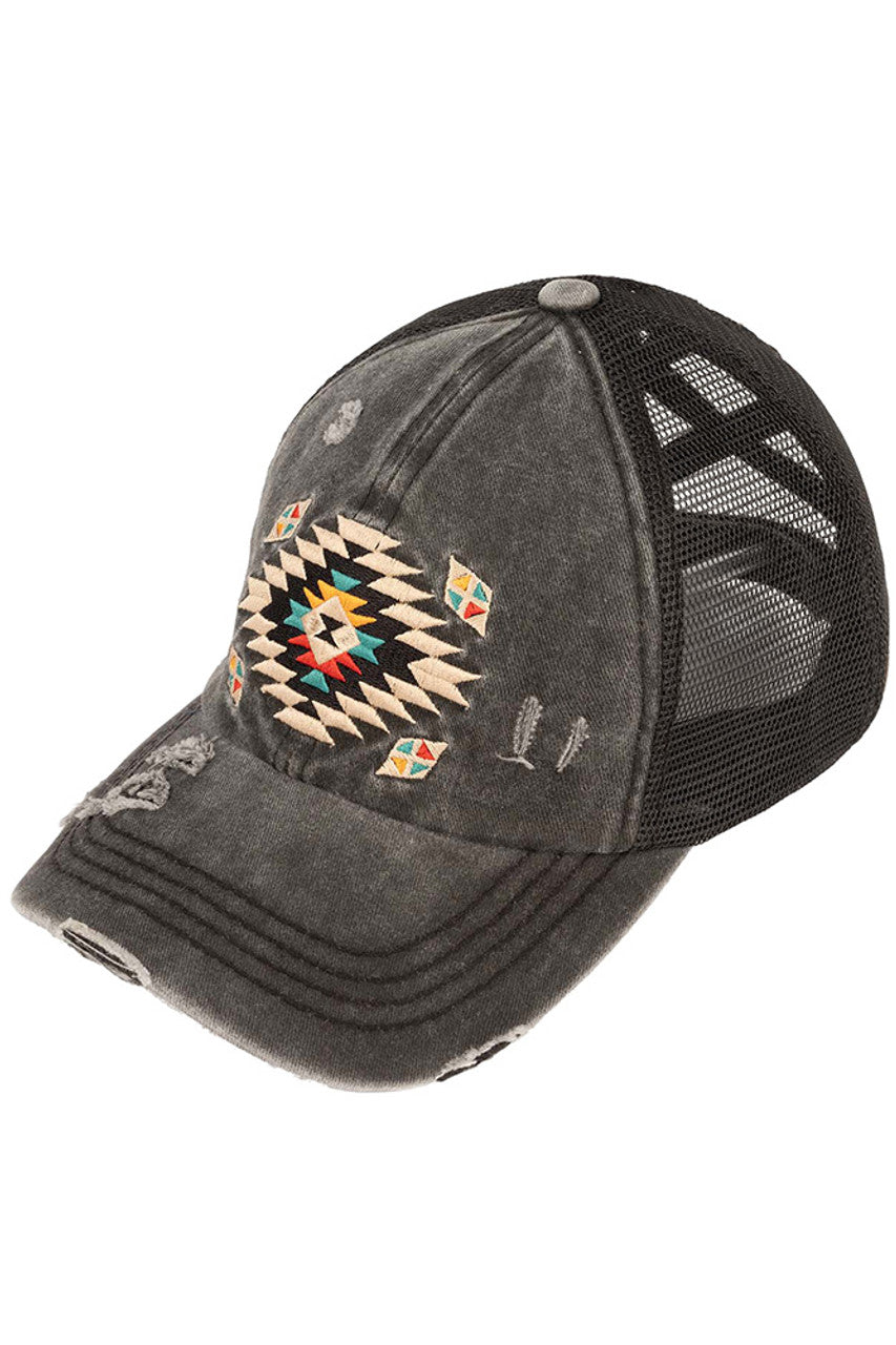 Black C.C AZTEC PATCH DISTRESSED PONY CAP is a stylish and versatile accessory that combines functionality with fashion. Made of high-quality materials, it features an eye-catching aztec patch design and a distressed finish for a trendy look. Stay protected from the sun and add a touch of personality to your outfit with this must-have cap.