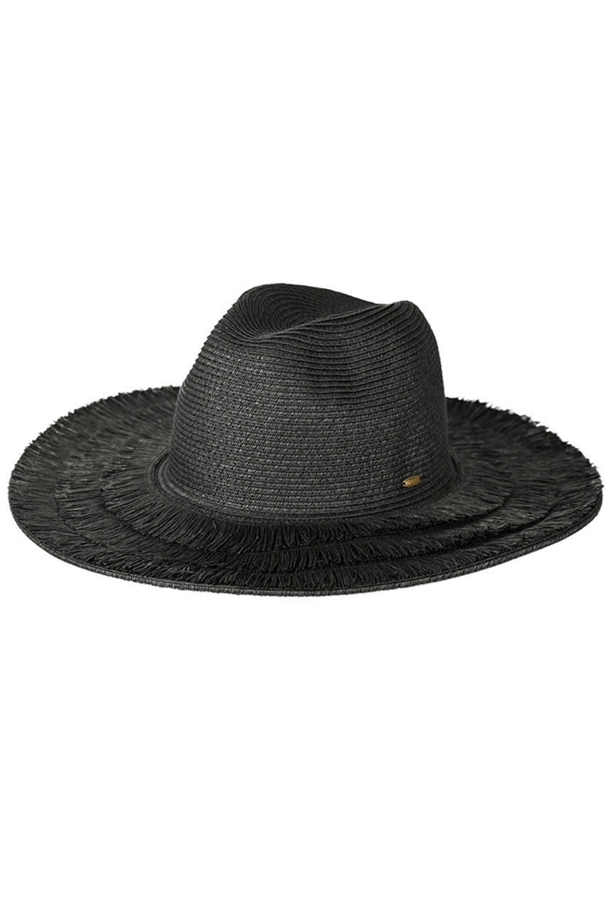 Black C.C Fringe Brim Panama Hat is a stylish and versatile accessory that offers both sun protection and a fashionable touch to any outfit. Made with high-quality materials, this panama hat features a trendy fringe brim for added flair. Perfect for any occasion, whether at the beach or a day out in the city, this hat is a must-have for any fashion-forward individual.