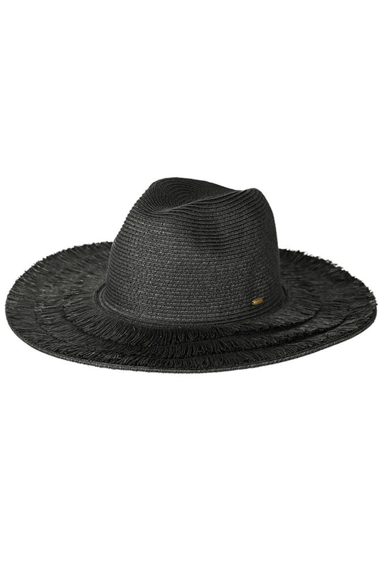 Black C.C Fringe Brim Panama Hat is a stylish and versatile accessory that offers both sun protection and a fashionable touch to any outfit. Made with high-quality materials, this panama hat features a trendy fringe brim for added flair. Perfect for any occasion, whether at the beach or a day out in the city, this hat is a must-have for any fashion-forward individual.