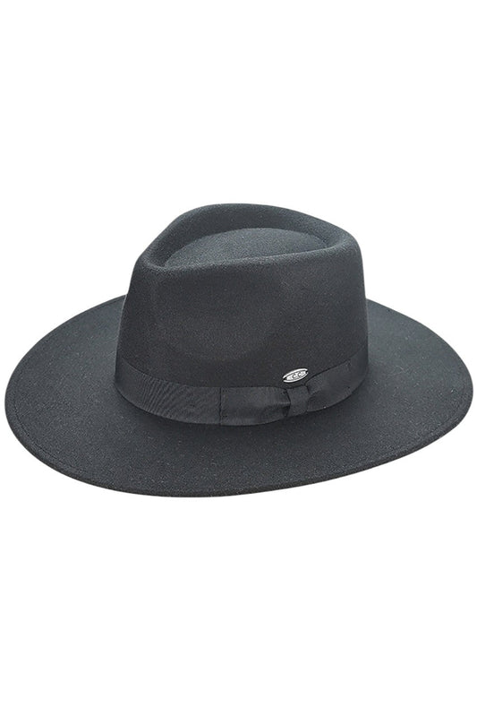 Black C.C Grosgrain Bow Vegan Felt Panama Hat is crafted from vegan felt for a cruelty-free and sustainable option. With a stylish grosgrain bow detail, this hat adds a touch of elegance to any outfit. Perfect for all seasons, this panama hat offers both fashion and functionality.