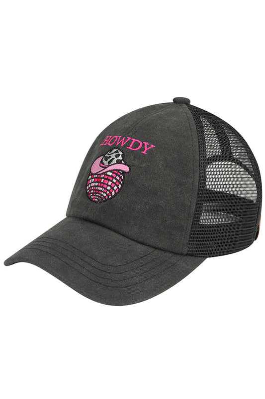 Black C.C Howdy Discoball Embroidered Baseball Cap is a stylish and unique addition to any wardrobe. Made with high-quality materials and expertly embroidered with a discoball design, this cap is perfect for those looking to make a statement. Stand out from the crowd and enjoy the benefits of both fashion and comfort with this one-of-a-kind cap.