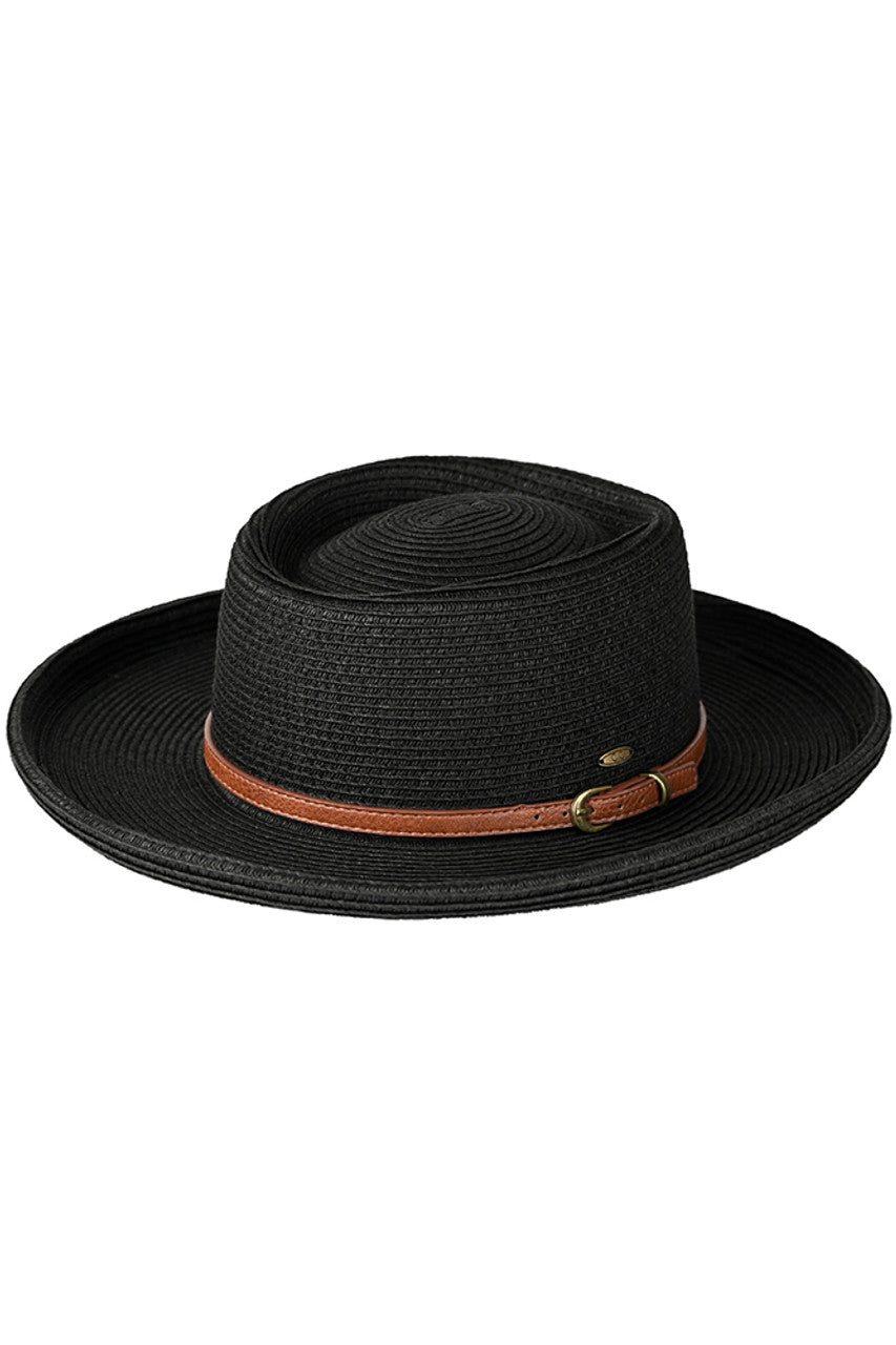 C.C Women's Vegan Leather Trim Boater Hat