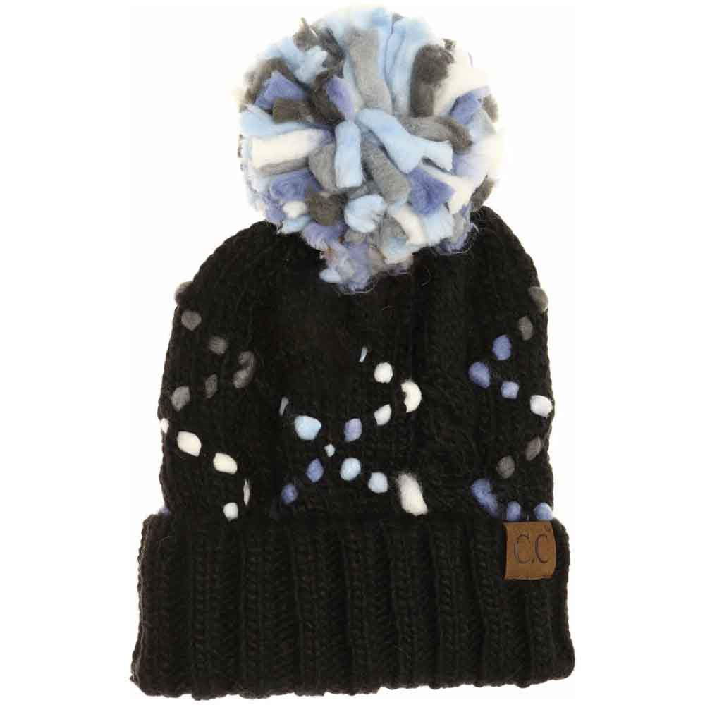 Black C.C Knitted Lining Beanie With Chunky Jumbo Yarn Pom Warm Winter Hat; reach for this classic toasty hat to keep you nice n warm in the chilly winter weather, the wintry touch finish to your outfit. Perfect Gift Birthday, Christmas, Holiday, Anniversary, Stocking Stuffer, Secret Santa, Valentine's Day, Loved One, BFF