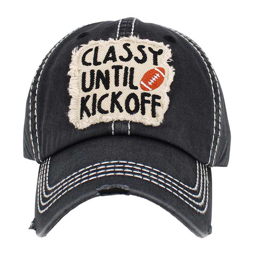 Black Classy Until Kickoff Football Pointed Vintage Baseball Cap, helps shield sunlight, keeping your face from harmful ultraviolet rays and preventing sunburn in summer. This sports baseball cap can be used in any season. Perfect gifts for birthdays, anniversaries, holidays, Valentine’s Day, or any special occasion.