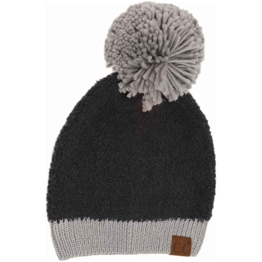 Color Block Knitted Sherpa Pom Beanie