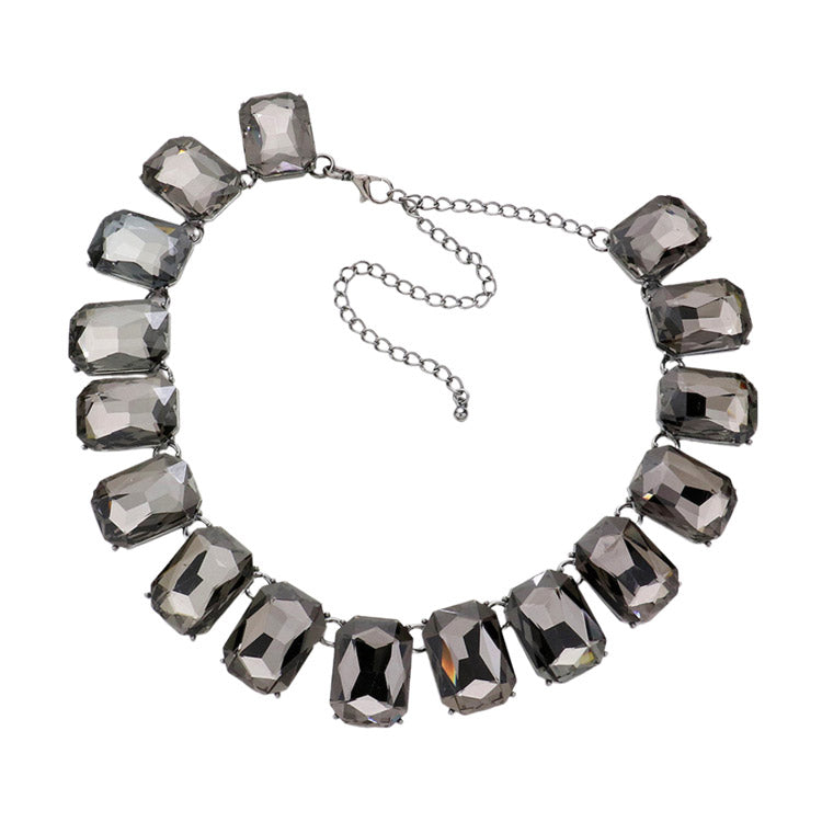 Black Diamond Emerald Cut Stone Link Evening Necklace Earring Set, This gorgeous jewelry set will show your class on any special occasion. The elegance of these stones goes unmatched, great for wearing at a party! stunning jewelry set will sparkle all night long making you shine like a diamond on special occasions.