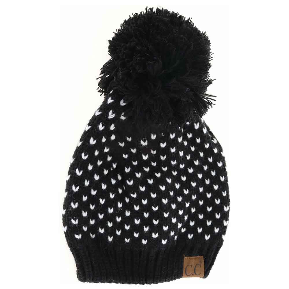 Black-Ivory- C.C Heart Pattern Knit Pom Beanie Hat, before running out the door into the cool air, you’ll want to reach for this toasty beanie to keep you incredibly warm. Awesome winter gift accessory! Perfect Gift Birthday, Christmas, Stocking Stuffer, Secret Santa, Holiday, Anniversary, Valentine's Day, Loved One.