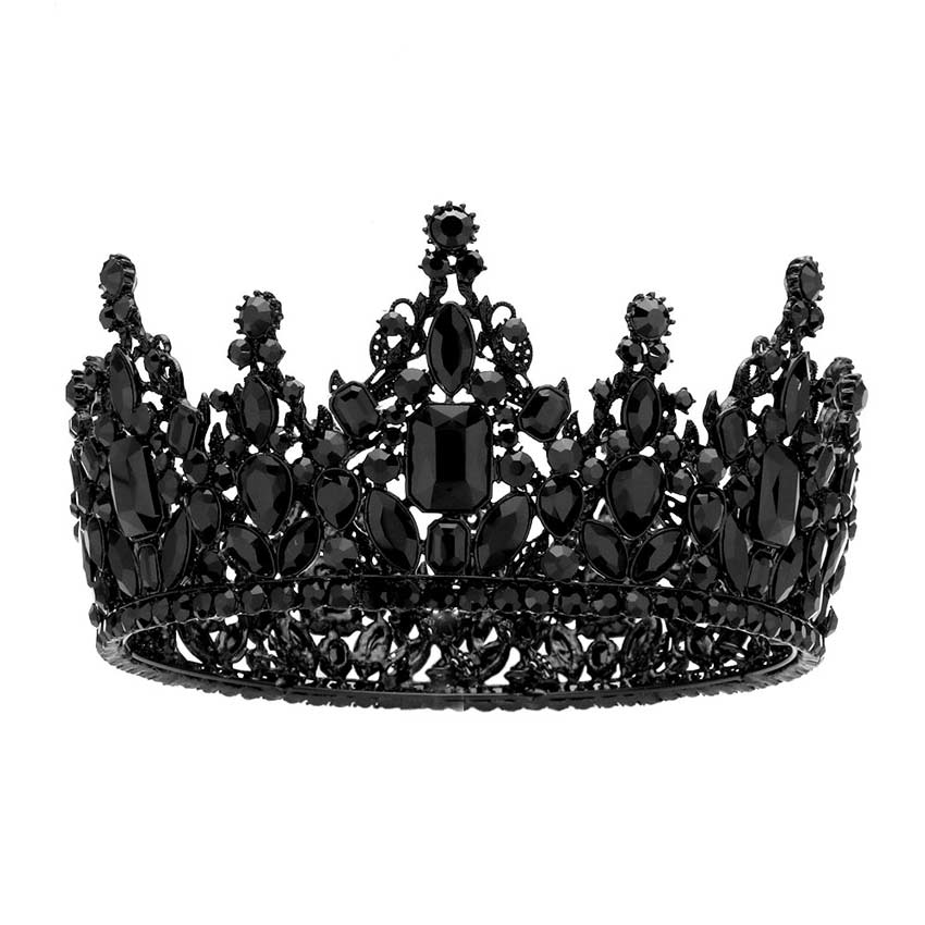 Multi Stone Cluster Crown Tiara - Black - Tiaras