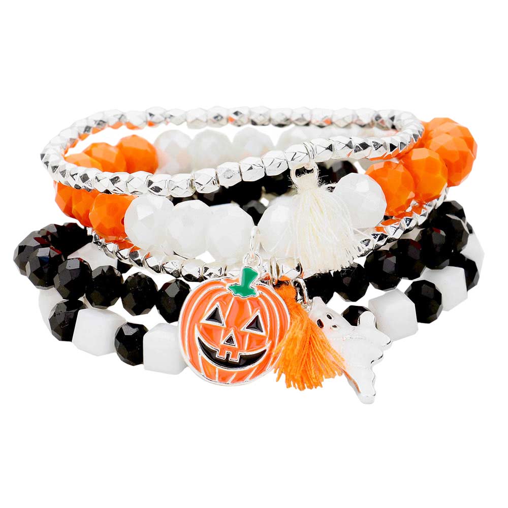 Black Orange Silver 5PCS Halloween Charm Tassel Stretch Bead Layered Bracelets, enhance your attire with these beautiful Halloween bracelets to show off your fun trendsetting style at Halloween. This is the perfect gift for Halloween, especially for your friends, family, and the people you love and care about.