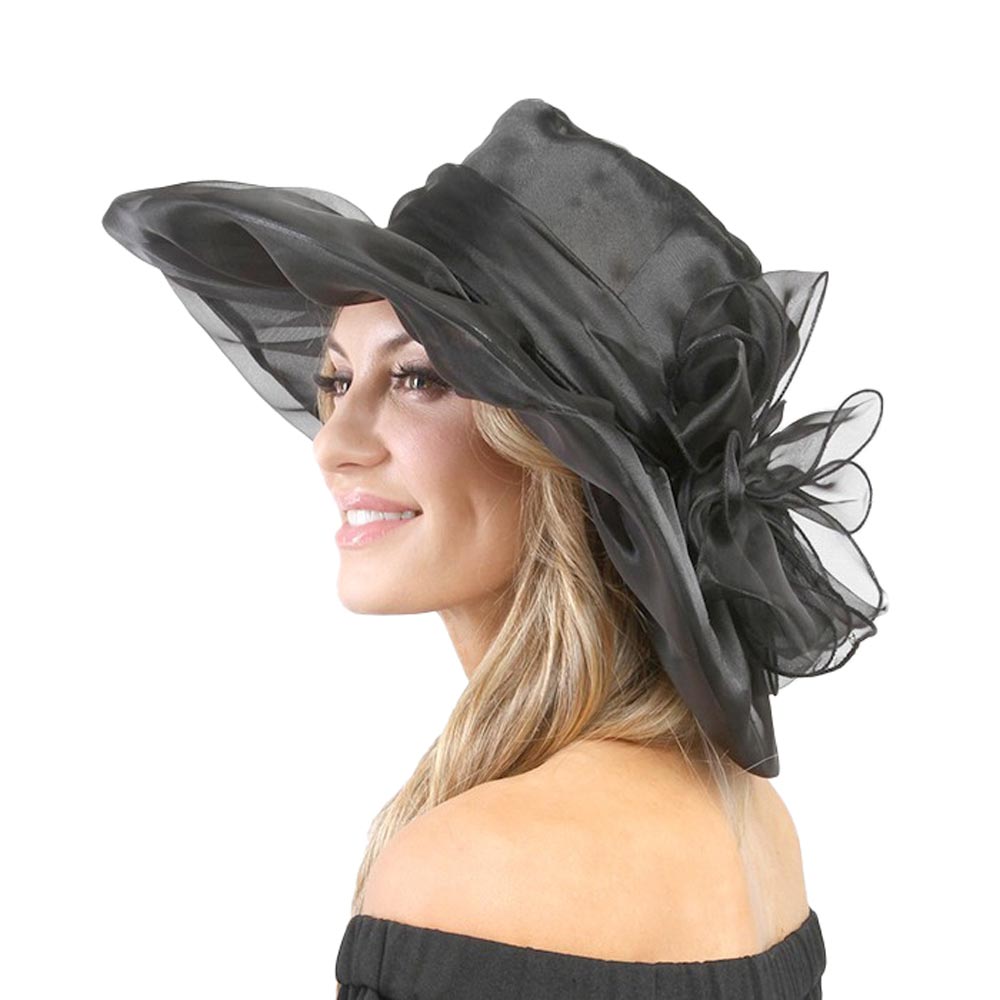 Black Organza Bow Wide Brim Hat, is an elegant and high fashion accessory for your modern couture. This hat will be perfect for Tea Parties, Evening Wear, Ascot, Races, Photo Shoots, etc. It perfect choice as a gorgeous gift for a mother, sister, grandmother, wife, daughter, or girlfriend on Birthday or at Christmas.