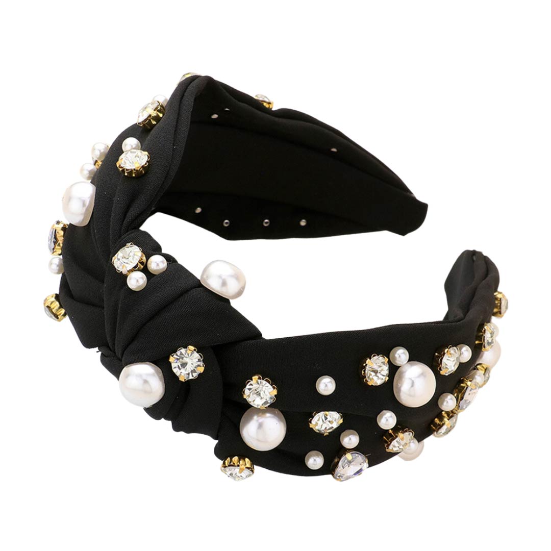 Black Pearl Round Stone Embellished Knot Burnout Headband, create a natural & beautiful look while perfectly matching your color with the easy-to-use stone burnout headband. Push your hair back and spice up any plain outfit with this pearl round heart knot headband! Be the ultimate trendsetter & be prepared to receive compliments wearing this chic headband with all your stylish outfits!