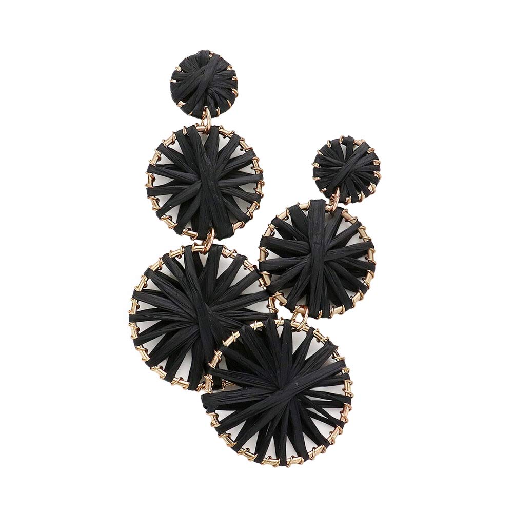 Black Raffia Wrapped Triple Circle Link Dangle Earrings, turn your ears into a chic fashion statement with these triple circle link dangle earrings! The beautifully crafted design adds a gorgeous glow to any outfit. These beautifully unique designed earrings with beautiful colors are suitable as gifts for wives, girlfriends, lovers, friends, and mothers. An excellent choice for wearing at outings, parties, events, etc.
