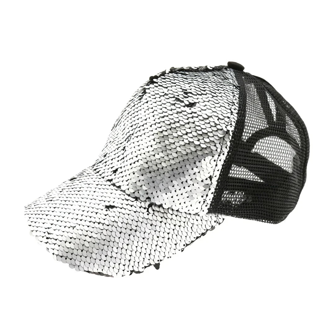 Sequin Mesh Back High Ponytail CC Ball Cap combines style and practicality for an active lifestyle. Featuring a breathable mesh back, it ensures optimal ventilation, while the high ponytail opening accommodates various hairstyles comfortably. The subtle sequin accents add a refined touch, making this cap suitable for both athletic and casual wear. Expertly crafted for durability and comfort, it’s an ideal accessory for those seeking functionality without compromising on style.