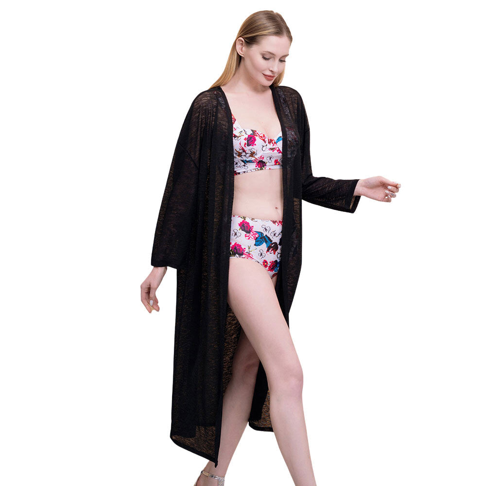 Black Solid Cover Up Kimono Poncho, this timeless cover-up kimono poncho is Soft, Lightweight, and breathable fabric, close to the skin, and comfortable to wear. Sophisticated, flattering, and cozy. Look perfectly breezy and laid-back as you head to the beach. Can even be used as a beach bathing suit wrap.