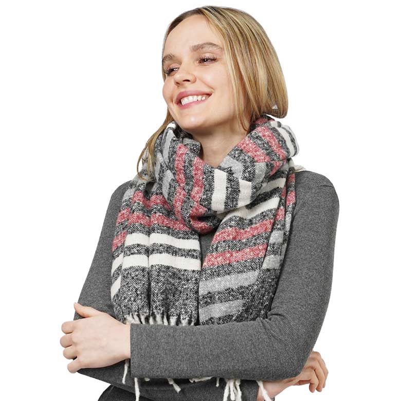 Black Striped Fringe Scarf, is delicate, warm, on-trend & fabulous, and a luxe addition to any cold-weather ensemble. This striped fringe scarf combines great fall style with comfort and warmth. It's a perfect weight and can be worn to complement your outfit. Perfect gift for birthdays, holidays, or any occasion.