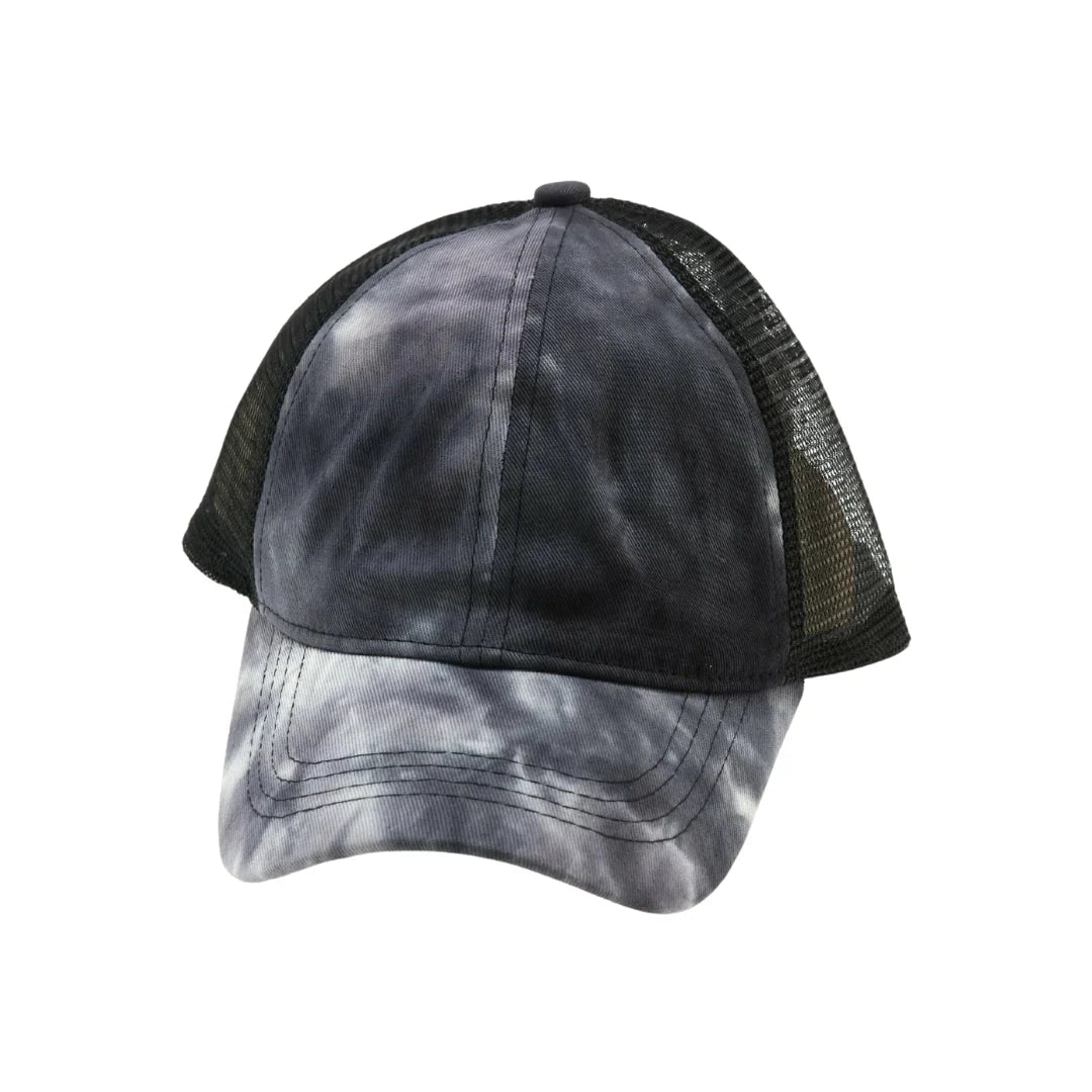 Tie Dye High Ponytail Mesh Back CC Ball Cap combines vibrant style with practical design. Featuring a colorful tie-dye pattern and a mesh back for breathability, this cap is perfect for active days. Its high ponytail opening ensures comfort and convenience for those with long hair, making it an ideal accessory for outdoor activities or casual wear. Durable and lightweight, it offers both fashion and function in one versatile piece.