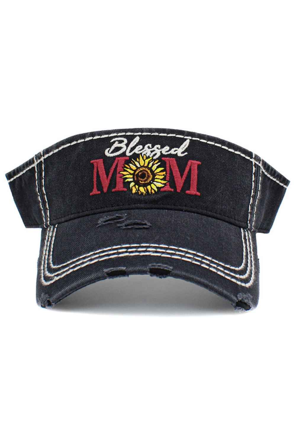 Black Celebrate motherhood in effortless style with the Blessed Mom vintage visor cap, featuring a softly distressed finish and heartfelt embroidered design. Lightweight and adjustable for all-day comfort, this casual visor is perfect for sunny outings, errands, or relaxed weekend wear.