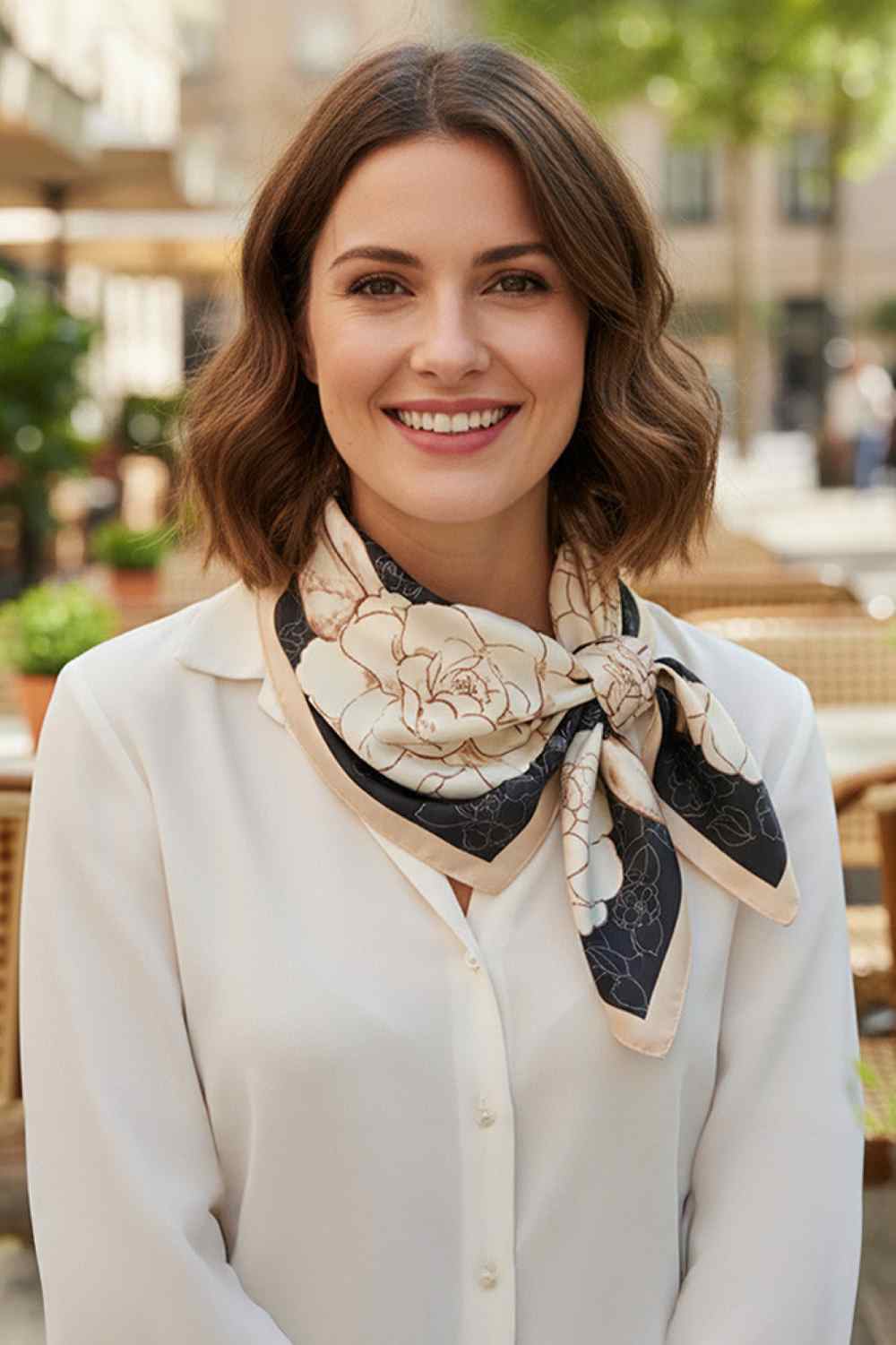 Black Elevate your accessory collection with this elegant floral print bandana scarf. Crafted from 100% lightweight polyester, it drapes beautifully and feels silky soft against your skin. The generous 27.5" x 27.5" square size offers versatile styling options wear it as a headscarf, neck wrap, or tie it to your bag for a pop of color. Perfect for any season, this timeless piece transitions effortlessly from casual to sophisticated looks. A must-have staple for any wardrobe.