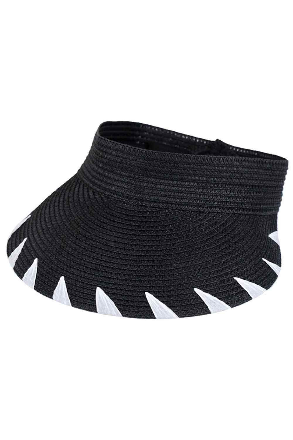 Black Elevate your summer wardrobe with this handmade edge-detailed roll-up sun hat visor. Crafted from 100% paper, this lightweight and breathable accessory delivers superior sun protection with its generous 5" brim. The distinctive frayed edges and two-tone design create an effortlessly chic look that transitions seamlessly from beach days to casual outings.