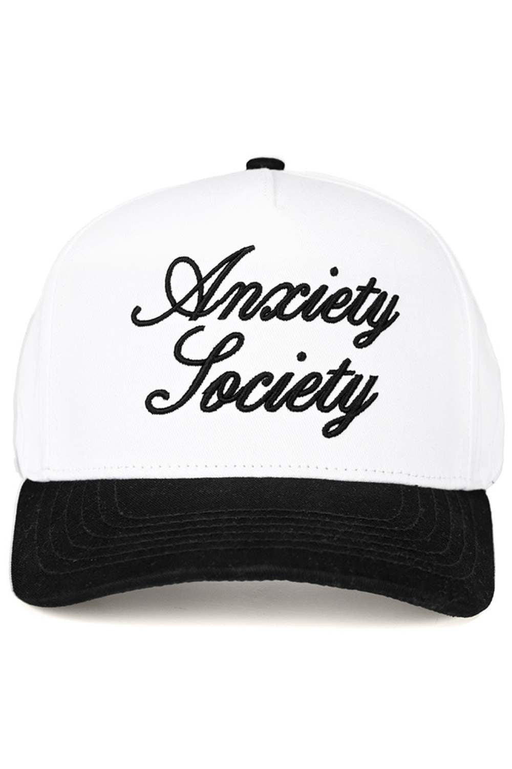 Black White The C.C ANXIETY SOCIETY Embroidered Letter Two Tone Trucker Hat brings edgy style to your everyday look. Featuring bold embroidered lettering across a classic two-tone design, this snapback trucker hat offers comfort and attitude in one. Crafted from 100% cotton with a structured mesh back for breathability, it's perfect for casual wear year-round. One size fits most with an adjustable snapback closure. Circumference measures 22.5" for a comfortable, secure fit. Made in Vietnam with quality cons