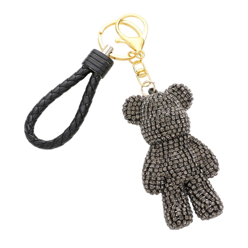 Bling Bear Figure Faux Leather Strap Bag Charm