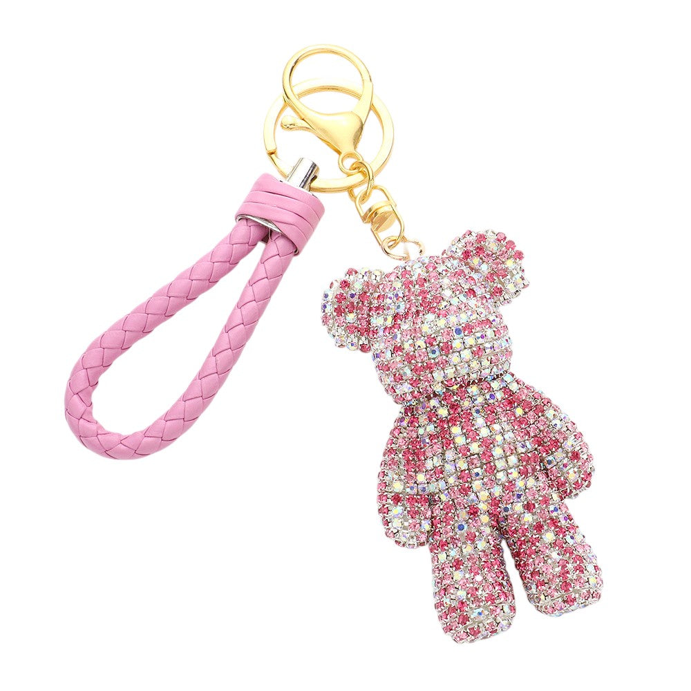 Bling Bear Figure Faux Leather Strap Bag Charm