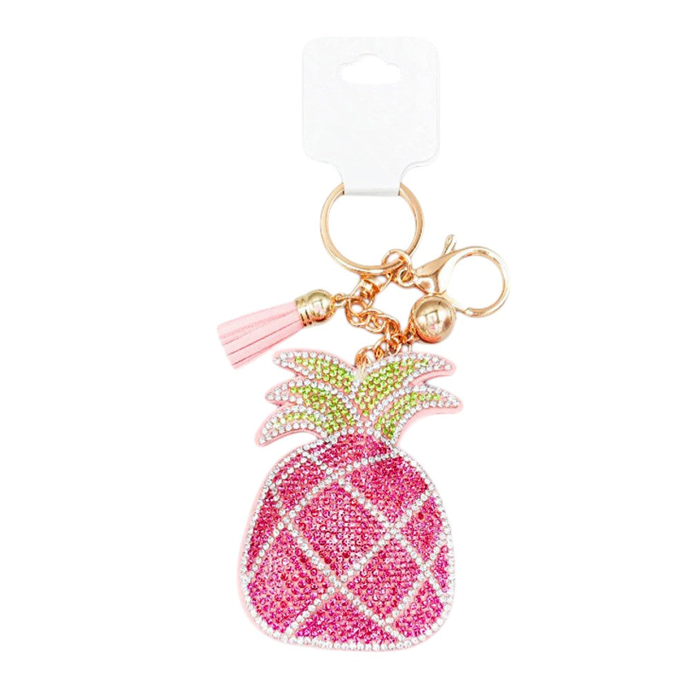 Bling Pineapple Tassel Bag Charm - Pink - Keychains