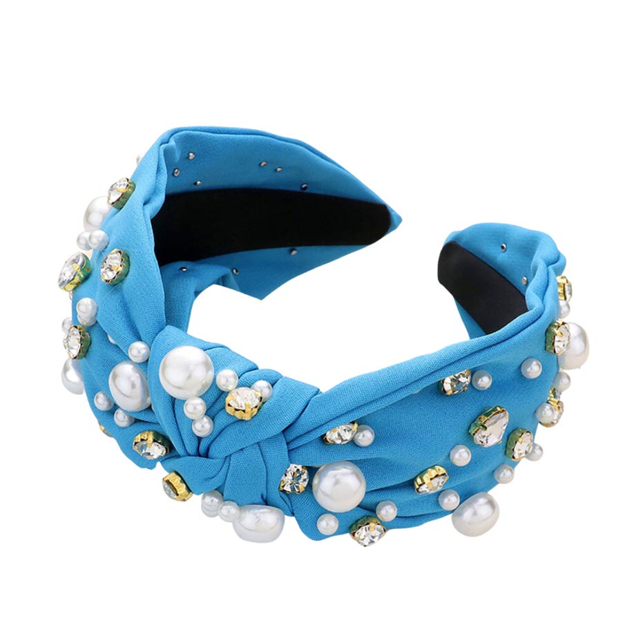 Blue Pearl Round Stone Embellished Knot Burnout Headband, create a natural & beautiful look while perfectly matching your color with the easy-to-use stone burnout headband. Push your hair back and spice up any plain outfit with this pearl round heart knot headband! Be the ultimate trendsetter & be prepared to receive compliments wearing this chic headband with all your stylish outfits!